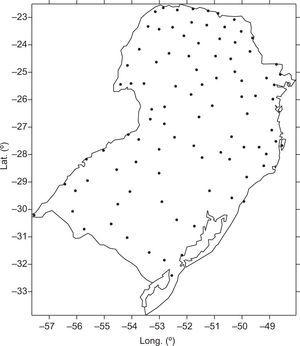 Spatial distribution of rainfall data in southern Brazil.