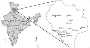 Location of rain gauge stations in Himachal Pradesh, India.