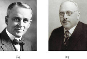 a) Robert A. Millikan (1868-1953) y b) Felix Ehrenhaft (1879-1952). (Estas ilustraciones y las que siguen no están tomadas del libro, sino de la Internet.)