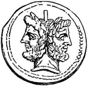 Moneda romana mostrando la imagen de Jano.