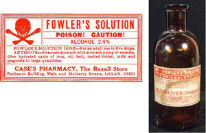 El tónico de Fowler. Éste consistía en una solución al 1% de arsenlto de potasio, sal que se obtiene al disolver el óxido de arsénico (III) con una disolución de carbonato de potasio.