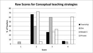 Raw scores for conceptual teaching strategies.