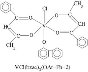 Ejemplo de los complejos de tipo bis(benzoilacetonato) clorovanadio(IV) de fenilfenoles (Sharma, 2010c)