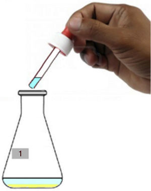 Precipitación de AgBr en la mezcla de los frascos 1 y 4 de la combinación 7.