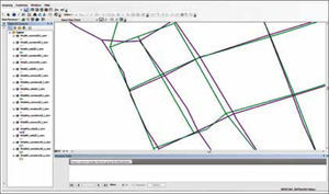 Representation and topological analysis of the cartographic sheet fl4a84d_calle_20_utm in connection with f14a84d_carretera_20_utm cartographic sheet.