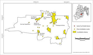 Mapa de ubicación de Santa Cruz Pueblo Nuevo en Tenango del Valle.