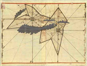 Mapa antiguo de las poblaciones de Real de Catorce y Matehuala, así como la Sierra de Catorce. Fuente: Archivo General de la Nación.