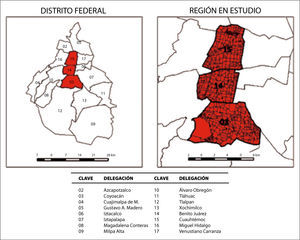 Mapa de las delegaciones del Distrito Federal, México (2010).