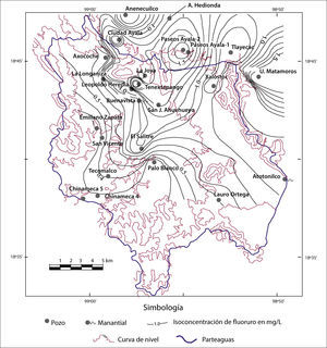 Variación espacial del contenido de fluoruro en el agua subterránea. Fuente: Varela (2011).