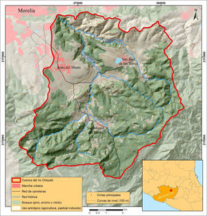 Localización y mapa general de la cuenca del r¡o Chiquito (elaboración propia). Location and general map of Chiquito river basin.