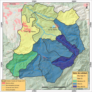 Mapa de calidad del paisaje de la cuenca del río Chiquito (elaboración propia). Quality map landscape of Chiquito river basin.