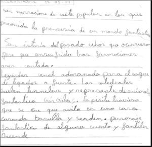 Dictado de una niña del grupo experimental de 3.° del C. P. «Pedro Melendo García» (Olías del Rey).