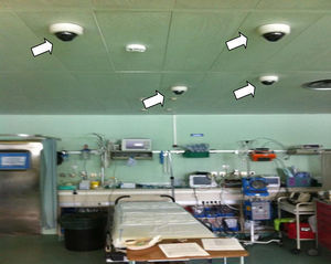 Disposición de las cámaras para la videograbación en la UCI de Trauma y Emergencias del Hospital Universitario 12 de Octubre de Madrid.