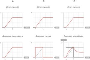 Comportamiento elástico, viscoso y viscoelástico. Fuente: reproducida con permiso de Modesto-Alapont V, et al.5.