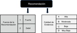 Fuerza y grado de recomendación según metodología GRADE.