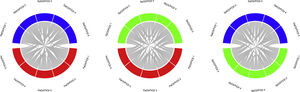 Variability of concordance between oxygenation indexes’ quintiles. SpO2: oxygen saturation with pulse oximeter; PaO2: oxygen pressure in arterial blood; SatO2: oxygen saturation in arterial blood; FiO2: fraction of inspired oxygen. (A) Shows relation between PaO2/FiO2 and SatO2/FiO2, (B) shows relation between PaO2/FiO2 and SpO2/FiO2, and (C) shows relation between SpO2/FiO2 and SatO2/FiO2. Numbers represent the respective quintile (“PaO2/FiO2 1” represents the first quintile of said variable).