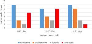 Se muestran los distintos patrones hallados según días de estancia. En cada caso pudo coexistir más de un patrón anatomopatológico.
