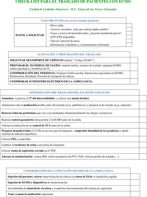 Check-list de traslado interhospitalario en ECMO.