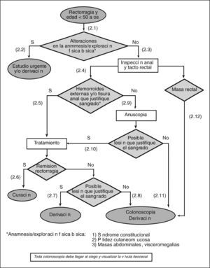 Algoritmo del proceso diagnóstico del paciente con rectorragia y edad inferior a 50 años.