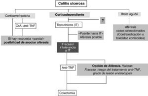 Posible posicionamiento de la aféresis leucocitaria en el tratamiento de la colitis ulcerosa.
