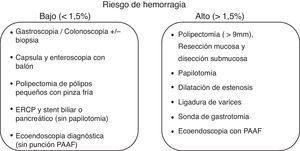 Estratificación de los procedimientos endoscópicos según el riesgo de hemorragia.