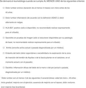 Criterios de cribado de SpA en pacientes con EII.