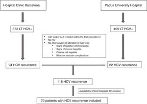 Flow-chart indicating the inclusion of patients in each centre.