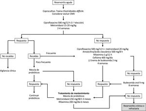 Algoritmo sugerido de tratamiento de la reservoritis aguda.