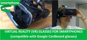 Example of virtual reality (VR) glasses, compatible with the google VR cardboard glasses. There are many types, including low cost cardboard glasses.