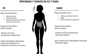 Síntomas y signos de la EC y de la SGNC.
