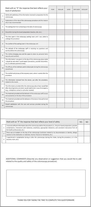 Colonoscopy Satisfaction and Safety Questionnaire based on patient ...