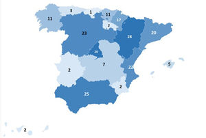 Mapa con el número de respuestas a la encuesta por comunidad autónoma.