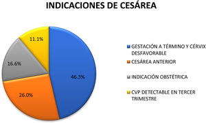 Indicaciones de cesárea en las gestantes infectadas por VIH y su porcentaje. CVP: carga viral plasmática.