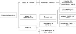 Pilares del tratamiento de la insuficiencia ovárica primaria. Fuente: adaptado de Luisi et al.19.