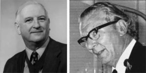 Los Dres. Bobby Irvine (geriatra, 1920–2002) (izquierda) y Michael Devas (cirujano ortopédico, 1920–1999) (derecha), creadores de la primera unidad de ortogeriatría en Hastings (Reino Unido) en los años sesenta.