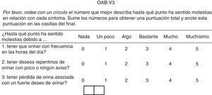 Versión española del cuestionario OAB-V3. Tomada y modificada de Brenes et al.38.