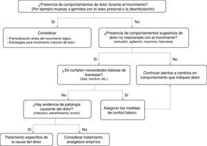 Algoritmo para la evaluación del dolor en ancianos con demencia severa o graves problemas de comunicación (modificado de Marin Carmona17).