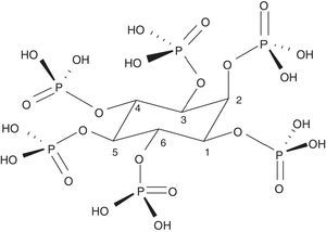 Estructura del ácido fítico (InsP6).