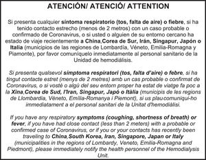 Cartel informativo para usuarios de unidades de hemodiálisis.
