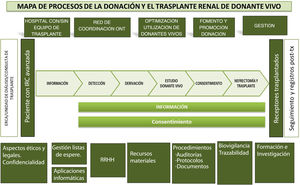 Mapa del proceso de trasplante renal con donante vivo directo21-23.