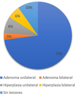 Distribución de los diferentes subtipos de hiperaldosteronismo primario según la tomografía computarizada.