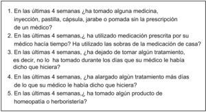 Cuestionario de cinco preguntas sobre automedicación.