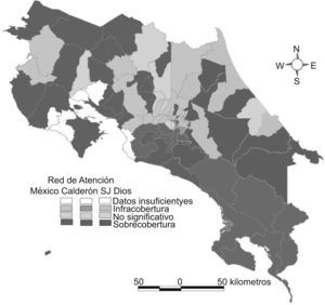 Áreas de salud con índice de cobertura estandarizada (ICE) significativamente diferente del 100%. Costa Rica, 2004–2005. Esquema general del estudio. Estudio descriptivo del programa comunitario de cáncer cervicouterino.