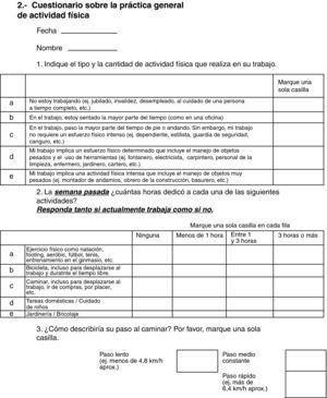 Versión española del General Practice Physical Activity Questionnaire (GPPAQ).