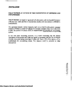 Documento interno de 1999, desclasificado por orden judicial, en el que se demuestra el pacto entre una empresa tabaquera y la FEHR (antes HORECA).