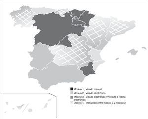 Modelos de visado de inspección de medicamentos implementados en las distintas comunidades autónomas, según lo comunicado por los médicos de atención primaria participantes en la fase 1 del estudio. España 2010.