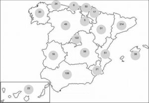 Distribución de los documentos según comunidades autónomas (n.° total de documentos).
