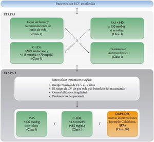 Cálculo del RCV y tratamiento de los factores de RCV para pacientes con enfermedad vascular aterosclerótica.
