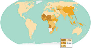 Estimación de la prevalencia mundial de hepatitis B 2021. Fuente: CDC. Disponible en: https://cdafound.org/polaris-countries-distribution/.