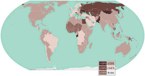 Estimación de la prevalencia mundial de hepatitis C 2019. Fuente: CDC. Disponible en: https://cdafound.org/polaris-countries-distribution/.